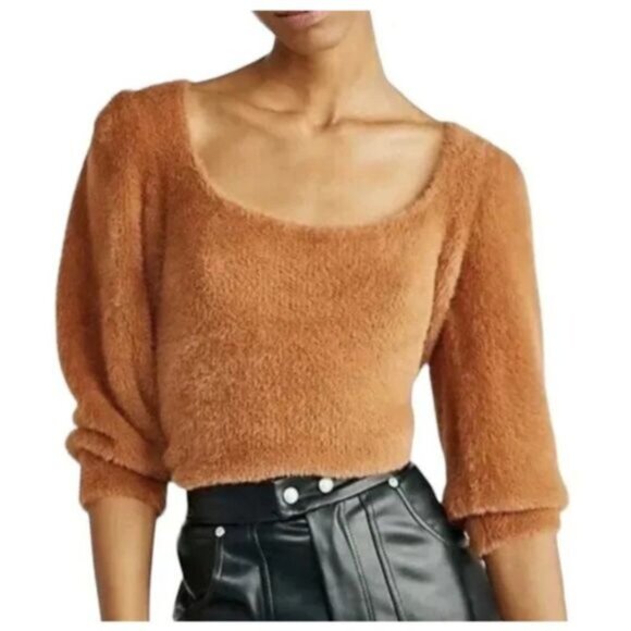 Free People Sweater Women's Size Medium "Moonbeam" Pullover Fuzzy Brown - Picture 1 of 5